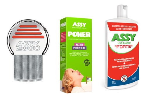 Kit Peine Fino Assy 2000 + Loción Power + Shampoo Assy Forte