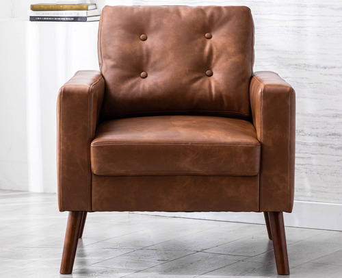 Silla Moderna Tapizada Con Brazo Y Patas De Madera