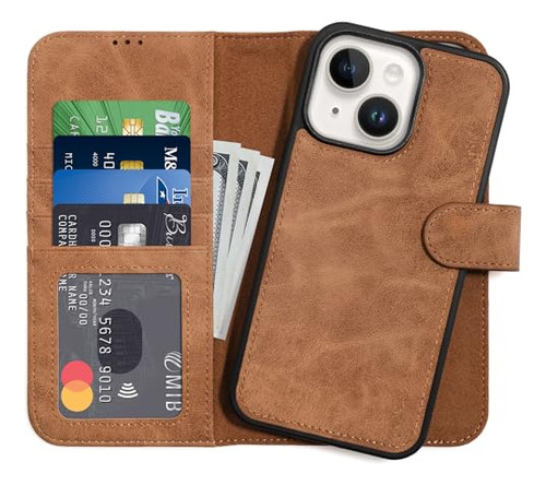Funda Para iPhone 15 Plus Cartera Desmontable Color Marron