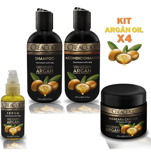 X4 Shampoo + Acondicionador +serum + Mascara Aceite De Argan