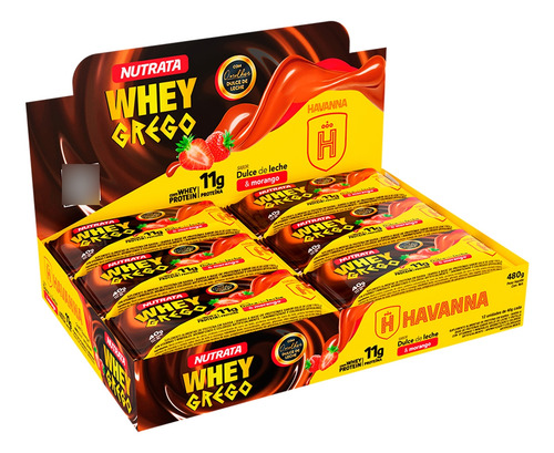 Whey Grego Bar Havanna Doce De Leite & Morango - Caixa C 12