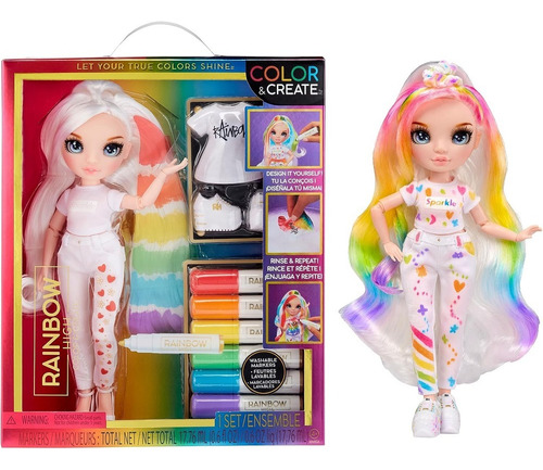 Muñeca de moda Rainbow High Crea y Colorea