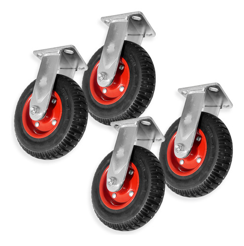 Set 4 Ruedas Carro Macizas Industrial Con Base 8 Pulgadas