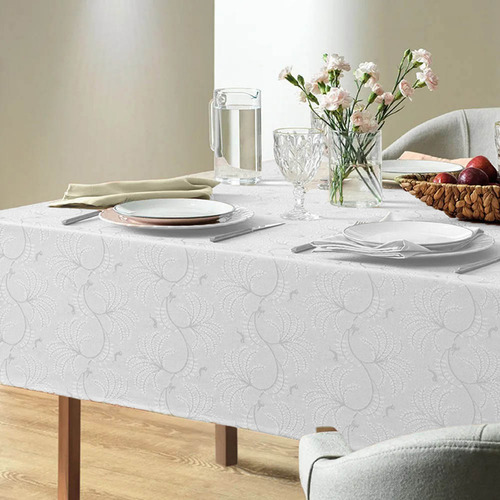 Karsten Toalha Mesa Redonda 4 Lugares Jacquard Melli Branca