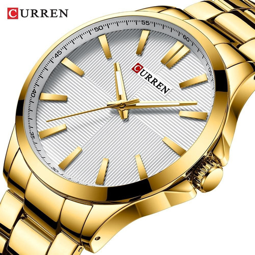 Relogio Masculino Curren Aço Inoxidavel Dourado Caixa 50mm Visor Prata Detalhes Dourado Dimensional Frete Grtais