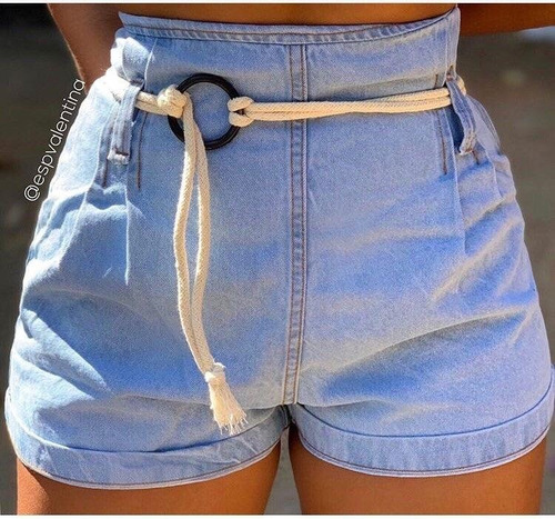 Short Jeans Cintura Alta Com Cinto Corda Moda Do Instagram!! | Mercado Livre