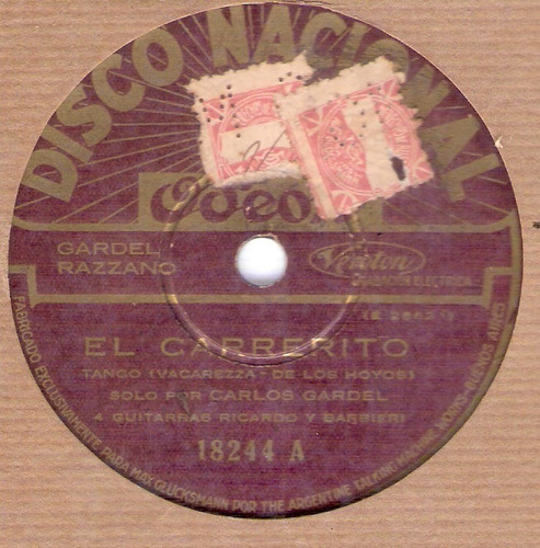 Carlos Gardel: El Carrerito-mar Bravío / 78 Rpm Nacional