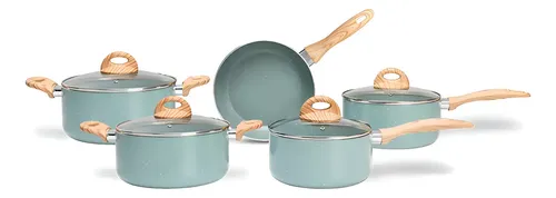 Jogo De Panelas Ceramic Life Botanika 5 peças Com Indução Verde B...