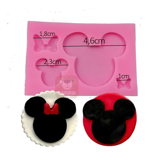 Imagen 2 de 4 de Molde Silicona Mickey Minnie Raton Moño 2 Tamaño Repostería
