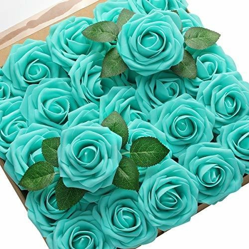 60 Rosas Artificiales Azul Tiffany Para Evento Fiesta Bodas