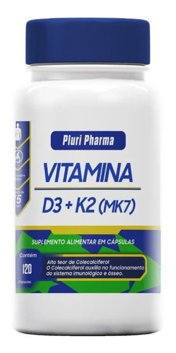 Vitamina D3 5000ui + Vit K2 Mk7 150mcg Pluri Pharma 120cap