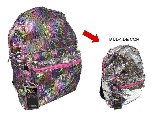 Mochila Muda De Cor Lantejoulas / Paetê Colorida/prata Clio