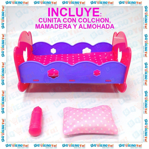 Imagen 4 de 8 de Juguete Muñeca Bebe Bebote Con Cunita + Mamadera Poppi 28066