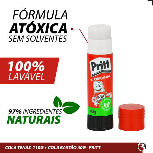 Cola Bastão Pritt 40g + Cola Branca Tenaz 110g Lavável