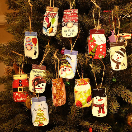 Jetec 24 Pcs Adornos De Árbol De Navidad De Madera Masón Jar