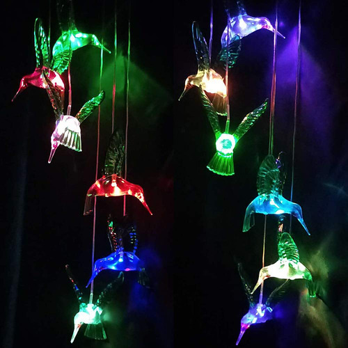 Carillones De Viento Solares Impermeables Con Luz Led Decora Campanas De Viento Colibrí