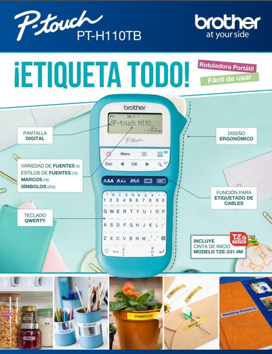 Imagen 3 de 6 de Rotuladora Etiquetadora Brother P-touch H110 Turquesa Celest