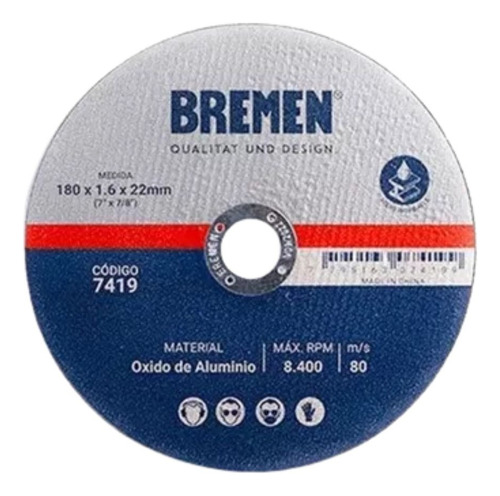 Disco De Corte 4 1/2p (115x 1.2 X 22mm) Bremen 7417 X10 Unid