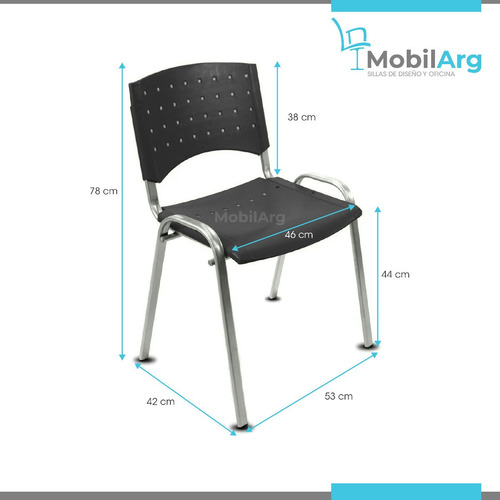 Imagen 4 de 8 de Silla Apilable Plastica Fija 4 Patas Acero Caño Metalizado Gris Pack X10 Unidades C/garantia - Cuotas