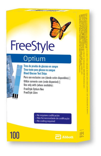 Freestyle Optium Tiras De Prueba De Glucosa 100 Unidades