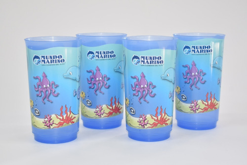Imagen 1 de 2 de Vaso Plástico Marino *4 Unidades Mundo Marino 350 Cc