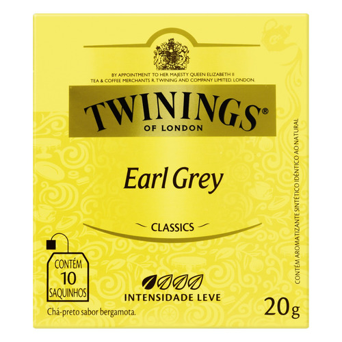 Chá Twinings preto earl grey em sachê 20 g 10 u