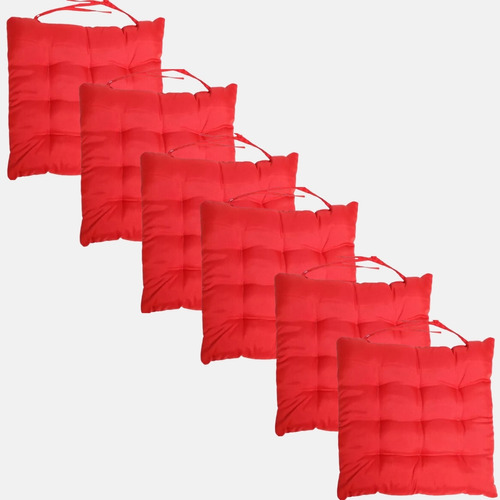 Kit 6 Assentos Almofadas Cadeira Banco Macia Bonita 40x40cm Cor Vermelho-6pc