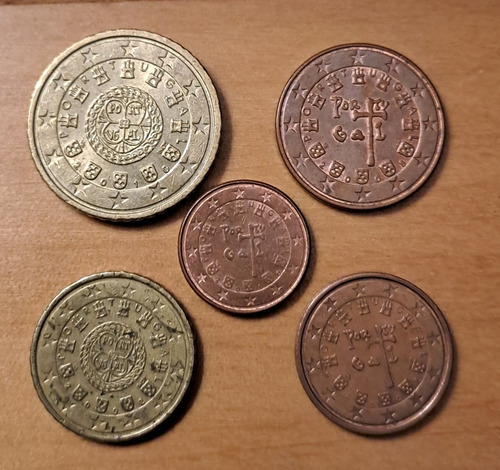 Portugal X 5 Monedas Centavos De Euro Incluye 50 Cent 2010.