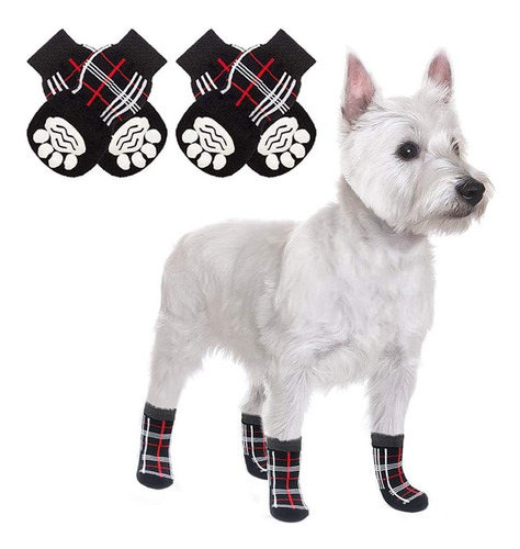  Antislip Dog Socks  Pet Adjustable Plaid Paw Protectio...