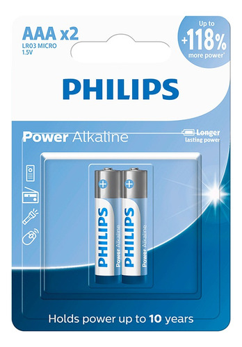 Pilha Philips Alcalina   Aaa Lr03p2b/59 Com 2 Unidade