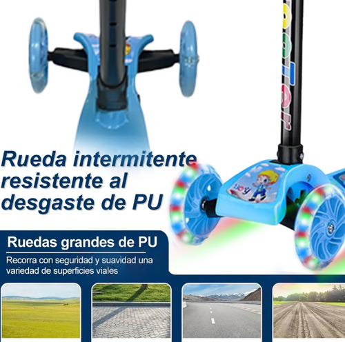 Scooter Plegable 3 Ruedas,scooter Infantil Seguro Con Luces Azul