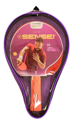 Imagen 1 de 7 de Paleta Ping Pong Sensei 5 Estrellas Pro Tenis Mesa Con Funda