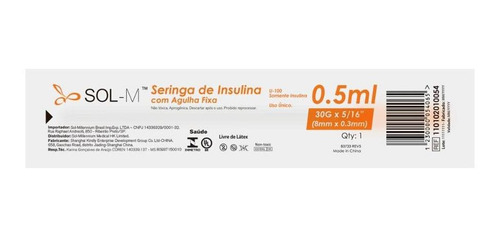 Imagem 2 de 8 de Seringa De Insulina 0,5ml Com Agulha Fixa 0,30mmx8mm Blister