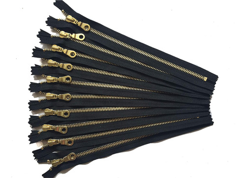 12 Inch Golden Metal Ykk Zippers In Black With Donut Pu...