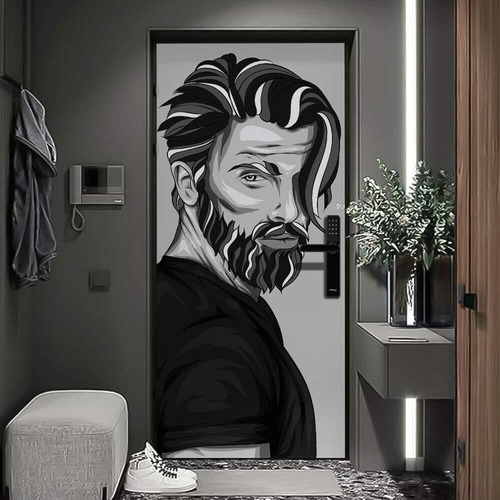 Adesivo De Porta Barbearia Homem Desenhado-83x210cm