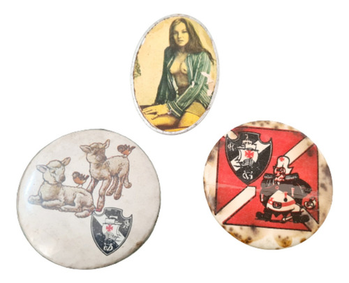 3 Espelhinho Medalhão De Bolso Antigos Vasco Da Gama Pin-up