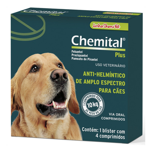 Vermífugo Cães Chemital Plus Amplo Aspectro C/ 4 Comprimidos