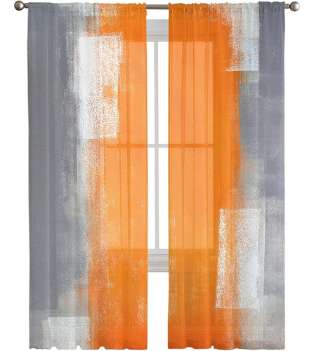 ~? Arte Abstracto Sheer Voile Cortinas De Ventana 2 Paneles-