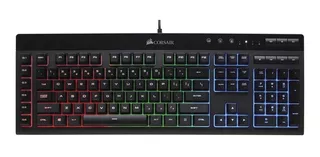 Teclado gamer Corsair K55 QWERTY Rubber Dome español España color negro con luz RGB