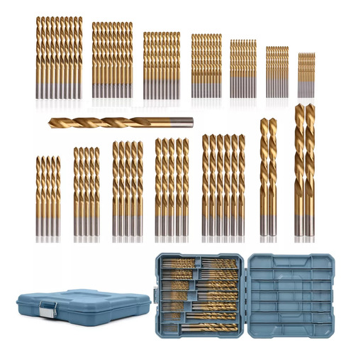 Hi-Spec 99 piezas Juego de brocas de acero SAE HSS para taladradoras. Puntas de 1/16 a 3/8 para metal, plástico, madera y paneles de yeso.