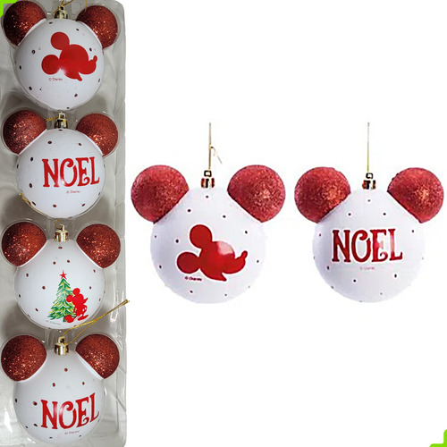 Bolas De Natal Disney Mickey Ouro/preta/vermelha 8cm- Cromus Cor Branco Bola natalinas da disney mickey