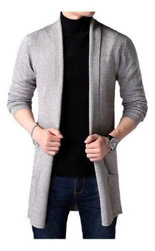 Saco Sueter Cardigan Casual Largo Abierto Para Hombre