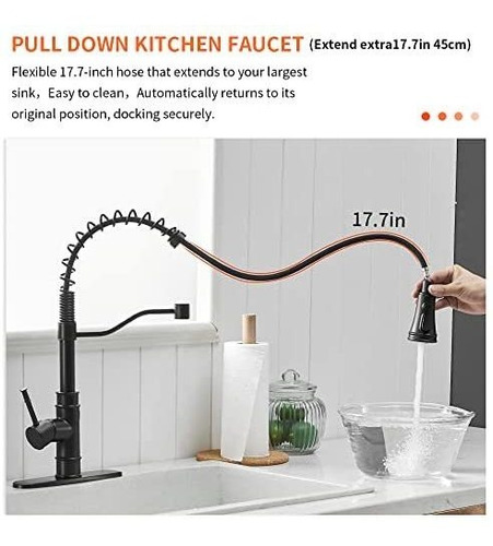 Imagen 2 de 7 de Grifo De Cocina Touch Manguera Extendible Negro Mate