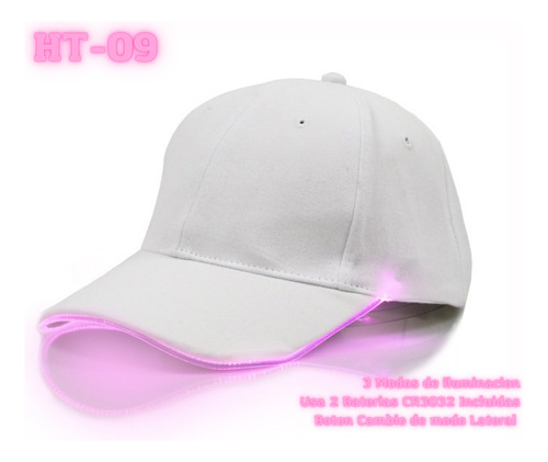 Gorra Led Blanca Luz Led Rosado