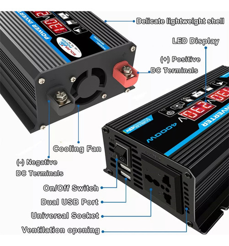 Inversor De Carro Digital Inteligente De 4000 W, 12 V A 110