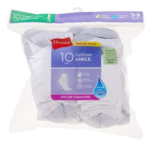 Hanes Calcetines Deportivos Para Mujer, 10 Pares, Color Blan