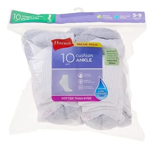 Hanes Calcetines Deportivos Para Mujer, 10 Pares, Color Blan