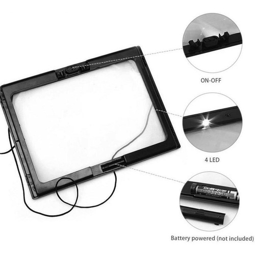 Lupa Rectangular Con 6 Luces Led Con Aumento De 3x