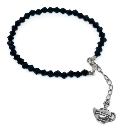 Pulsera Swarovski Negro Con Dije Lampara Plata 925 