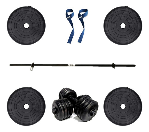 Kit Barras Y Mancuernas 80 Lb + Straps Ssr